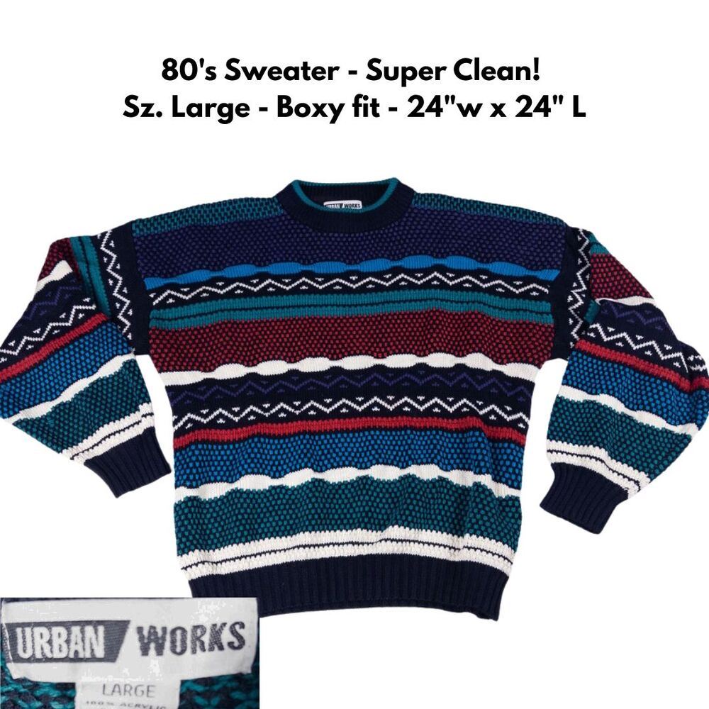 Vintage 80s Urban Works 3D Knit Sweater Cosby Biggie Coogi Style Men’s Large‎